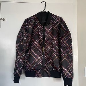 Apple WWDC 2020 Reversible emoji Plaid Bomber Jacket in Pink